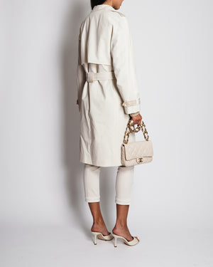 Yves Saint Laurent White Double Breasted Coat with Pearl Button Detail Size FR 42 (UK 14)