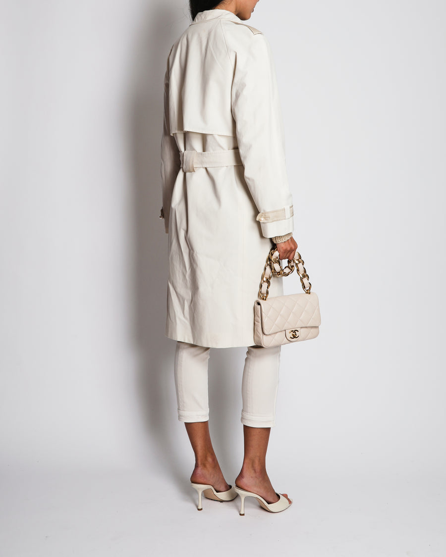 Yves Saint Laurent White Double Breasted Coat with Pearl Button Detail Size FR 42 (UK 14)