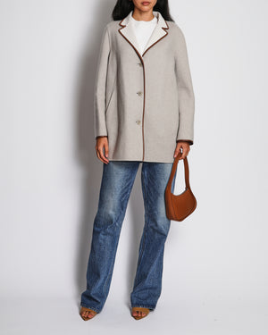 Loro Piana Grey Single Breasted Cashmere Coat with Brown Piping Detail Size IT 42 (UK 10)