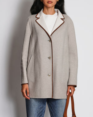 Loro Piana Grey Single Breasted Cashmere Coat with Brown Piping Detail Size IT 42 (UK 10)