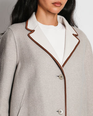 Loro Piana Grey Single Breasted Cashmere Coat with Brown Piping Detail Size IT 42 (UK 10)