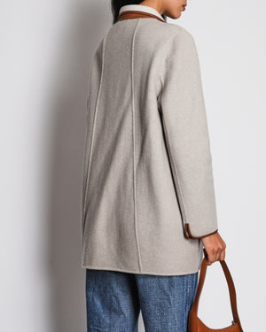 Loro Piana Grey Single Breasted Cashmere Coat with Brown Piping Detail Size IT 42 (UK 10)