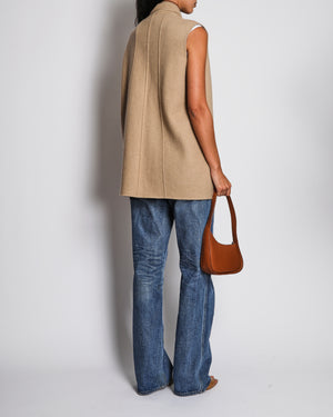 Loro Piana Camel Gilet with Brown Leather Piping Detail Size IT 44 (UK 12)