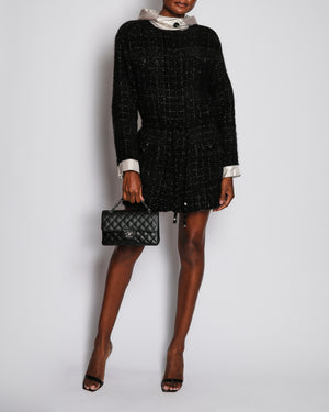 Chanel Black Tweed Hooded Shimmer Tread Coat with Drawstring and Button Detail FR 38 (UK 10)