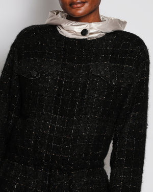 Chanel Black Tweed Hooded Shimmer Tread Coat with Drawstring and Button Detail FR 38 (UK 10)