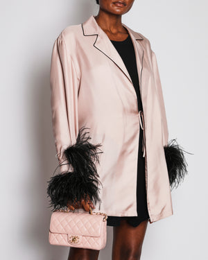 Prada Pink Long Sleeve Silk Shirt with Ostrich Feather Sleeve Detail Size M (UK 10)
