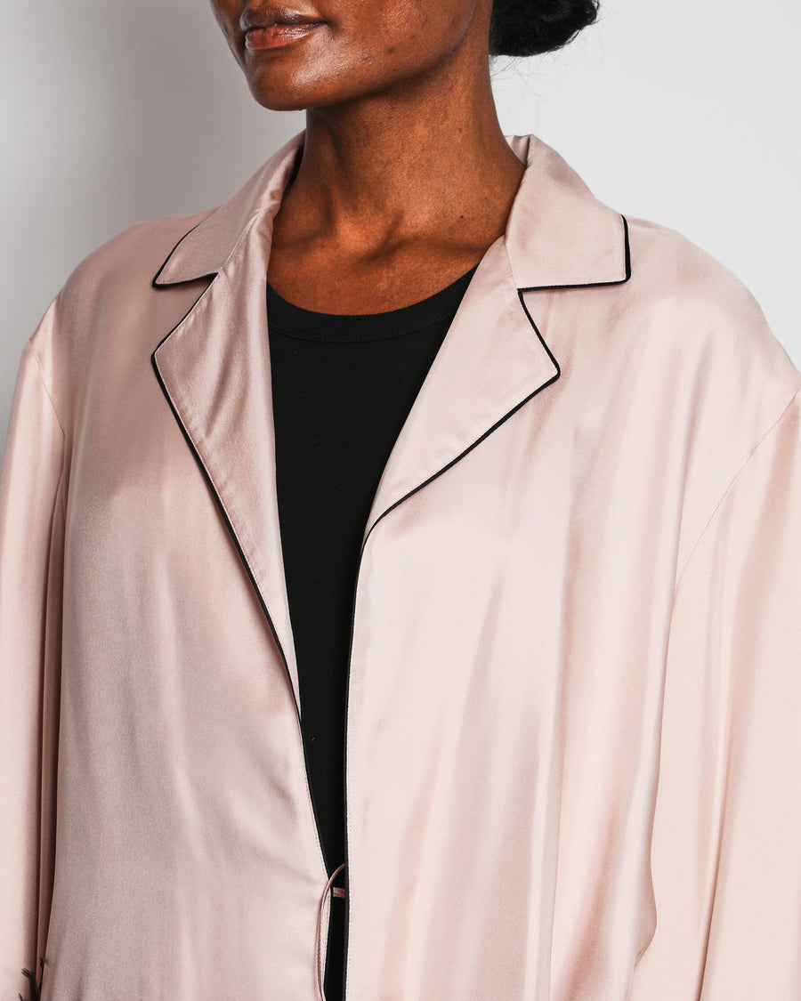 Prada Pink Long Sleeve Silk Shirt with Ostrich Feather Sleeve Detail Size M (UK 10)