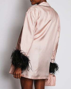 Prada Pink Long Sleeve Silk Shirt with Ostrich Feather Sleeve Detail Size M (UK 10)