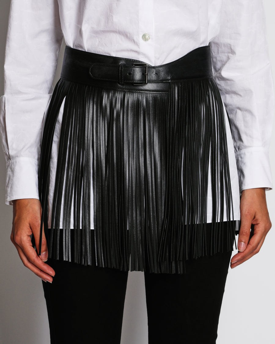 Alaia Black Fringed Belt with Buckle Detail Size 70cm