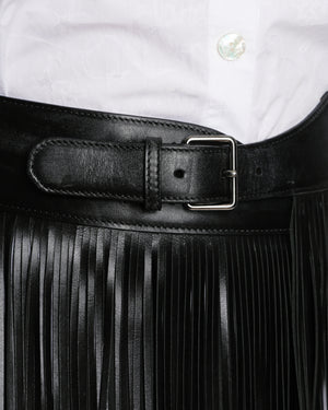 Alaia Black Fringed Belt with Buckle Detail Size 70cm