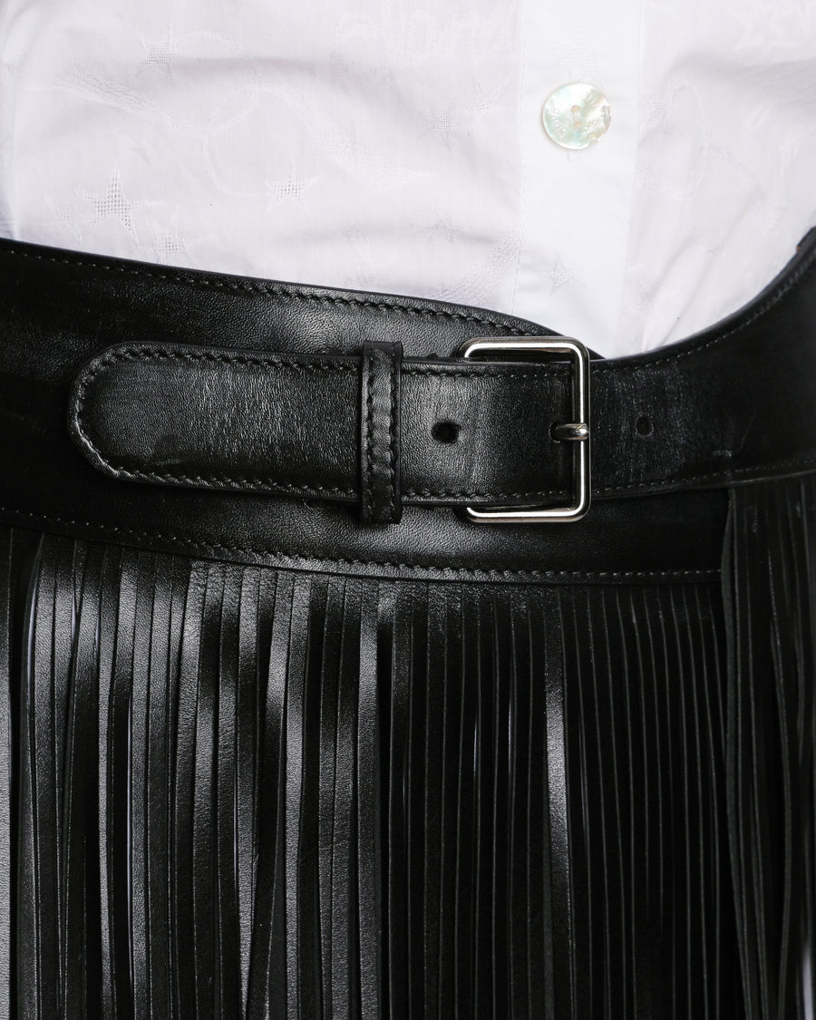 Alaia Black Fringed Belt with Buckle Detail Size 70cm