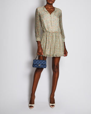 Saint Laurent Ivory Floral Print Long Sleeve Boho Dress Size FR 38 (UK 10)