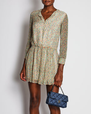 Saint Laurent Ivory Floral Print Long Sleeve Boho Dress Size FR 38 (UK 10)