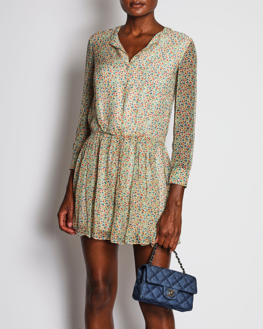Saint Laurent Ivory Floral Print Long Sleeve Boho Dress Size FR 38 (UK 10)