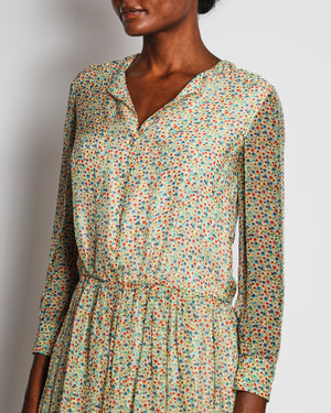Saint Laurent Ivory Floral Print Long Sleeve Boho Dress Size FR 38 (UK 10)
