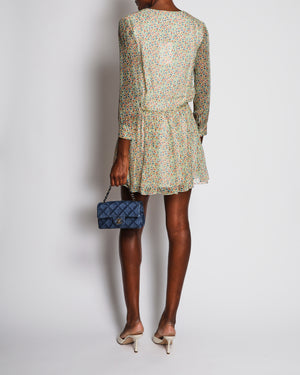 Saint Laurent Ivory Floral Print Long Sleeve Boho Dress Size FR 38 (UK 10)