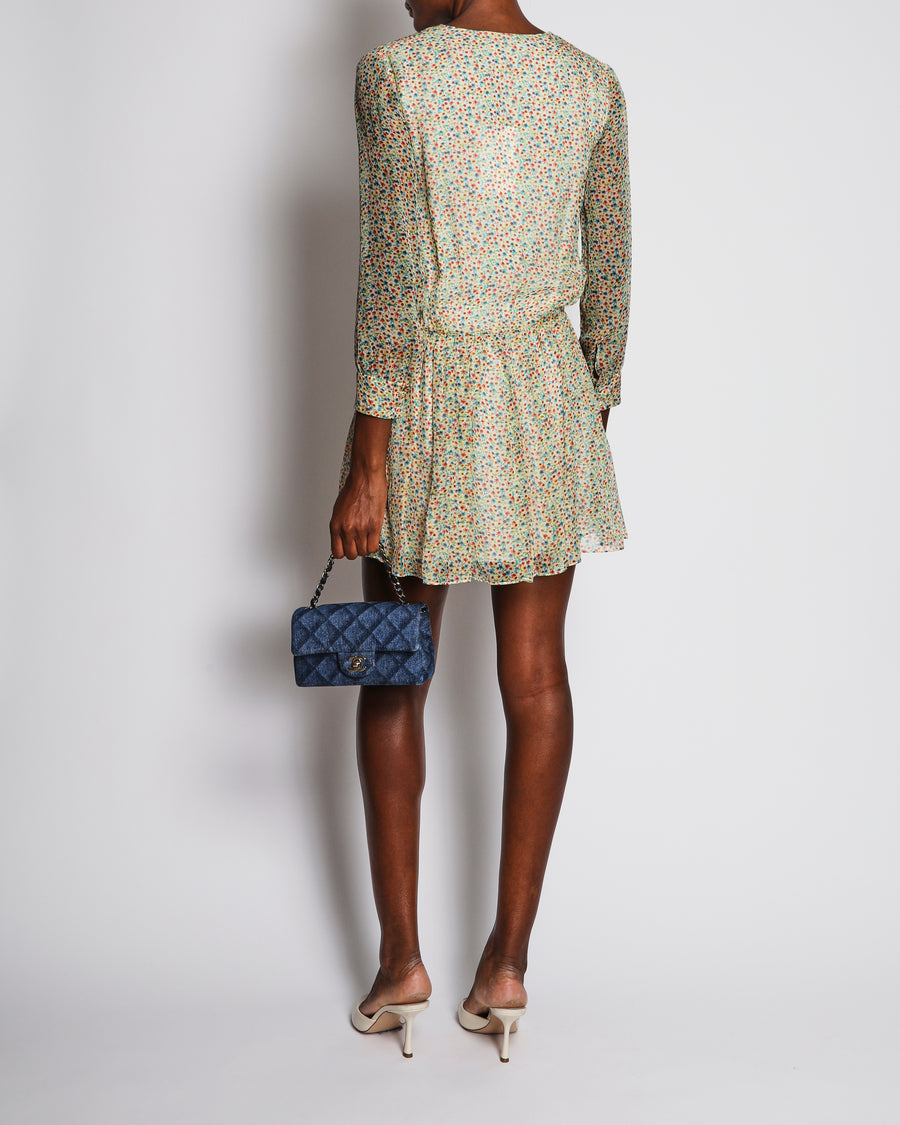 Saint Laurent Ivory Floral Print Long Sleeve Boho Dress Size FR 38 (UK 10)