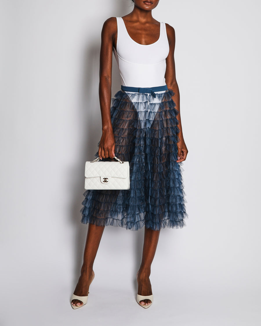 Christian Dior Petrol Blue Tulle Mesh Tiered Midi Skirt Size FR 38 (UK 10)