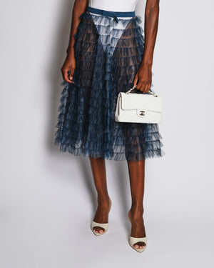 Christian Dior Petrol Blue Tulle Mesh Tiered Midi Skirt Size FR 38 (UK 10)