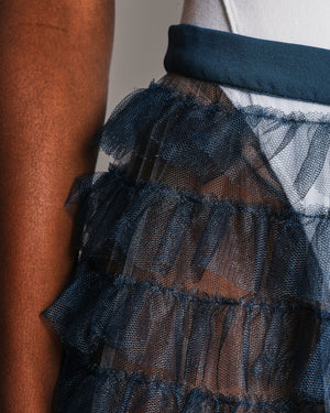 Christian Dior Petrol Blue Tulle Mesh Tiered Midi Skirt Size FR 38 (UK 10)
