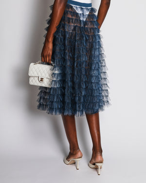 Christian Dior Petrol Blue Tulle Mesh Tiered Midi Skirt Size FR 38 (UK 10)