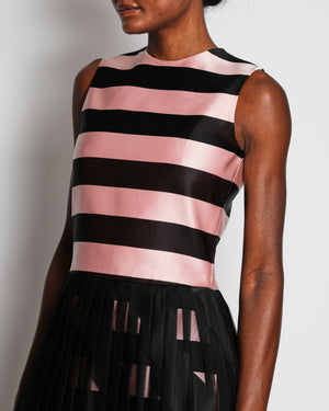 Christian Dior Black and Pink Striped Sleeveless Mini Dress with Pleated Detail Size FR 38 (UK 10)