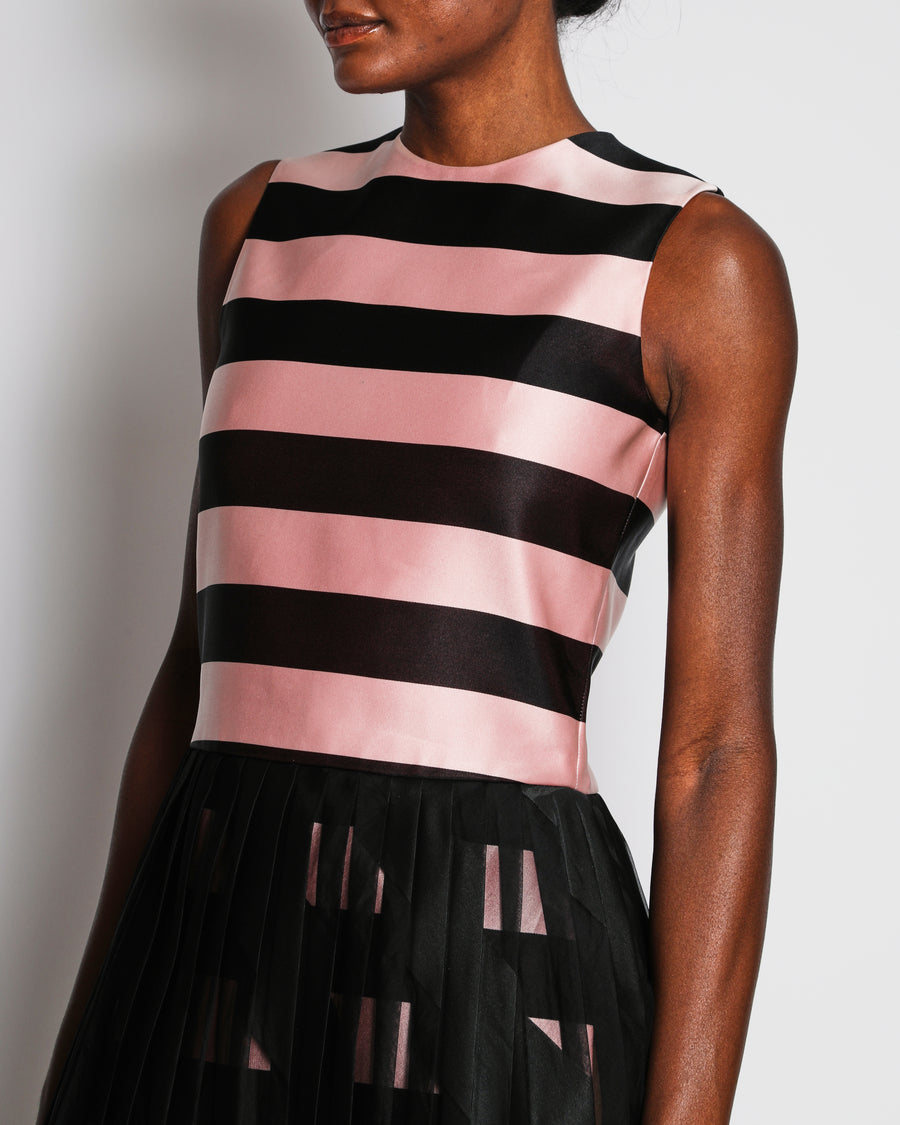 Christian Dior Black and Pink Striped Sleeveless Mini Dress with Pleated Detail Size FR 38 (UK 10)
