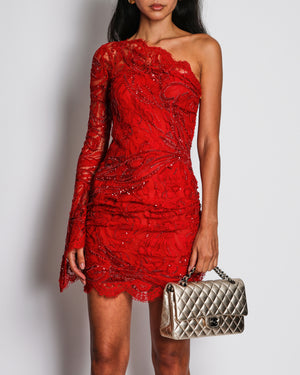 *VINTAGE* Emilio Pucci Red Sequin One-Sleeve Sequin Lace Mini Dress Size IT 40 (UK 8)