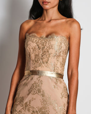 Aadnevik Gold Lace Bustier Mini Dress Size UK 8