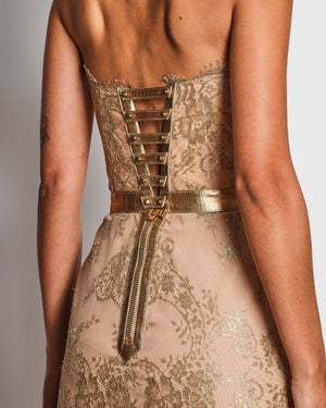 Aadnevik Gold Lace Bustier Mini Dress Size UK 8