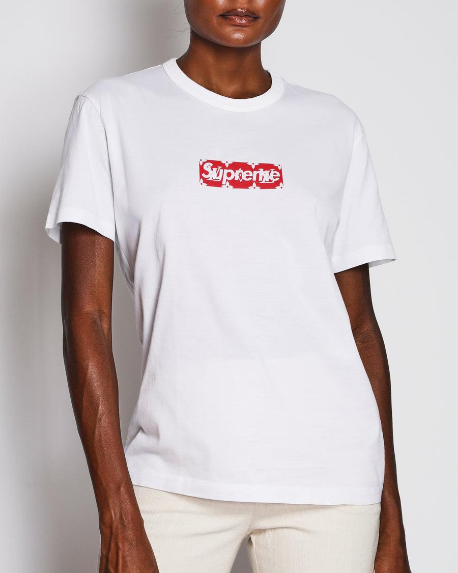Louis Vuitton X Supreme White Box Logo Monogram T-Shirt Size S (UK 8)