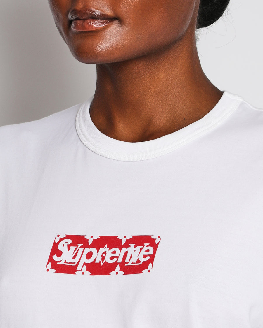 Louis Vuitton X Supreme White Box Logo Monogram T-Shirt Size S (UK 8)