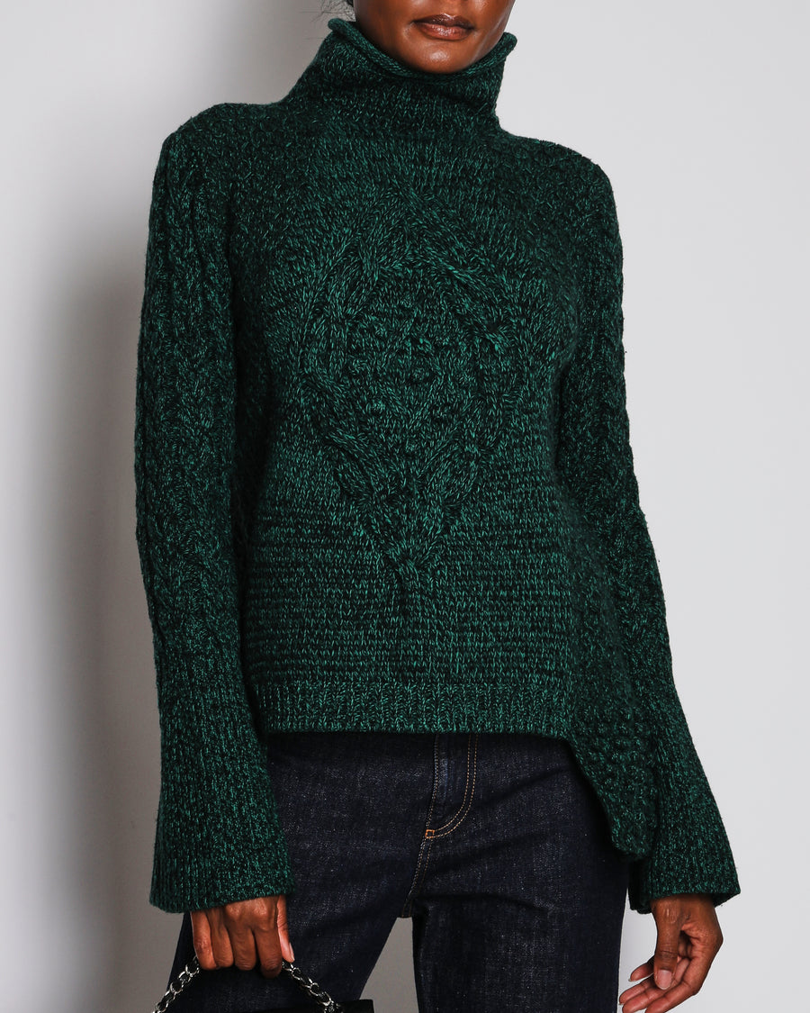 Alexander McQueen Emerald Green High-Neck Asymmetric Jumper Size L (UK 12)