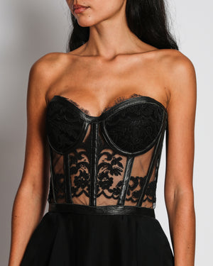 Aadnevik Black Lace Bustier Leather Panelled Mini Dress Size UK 8