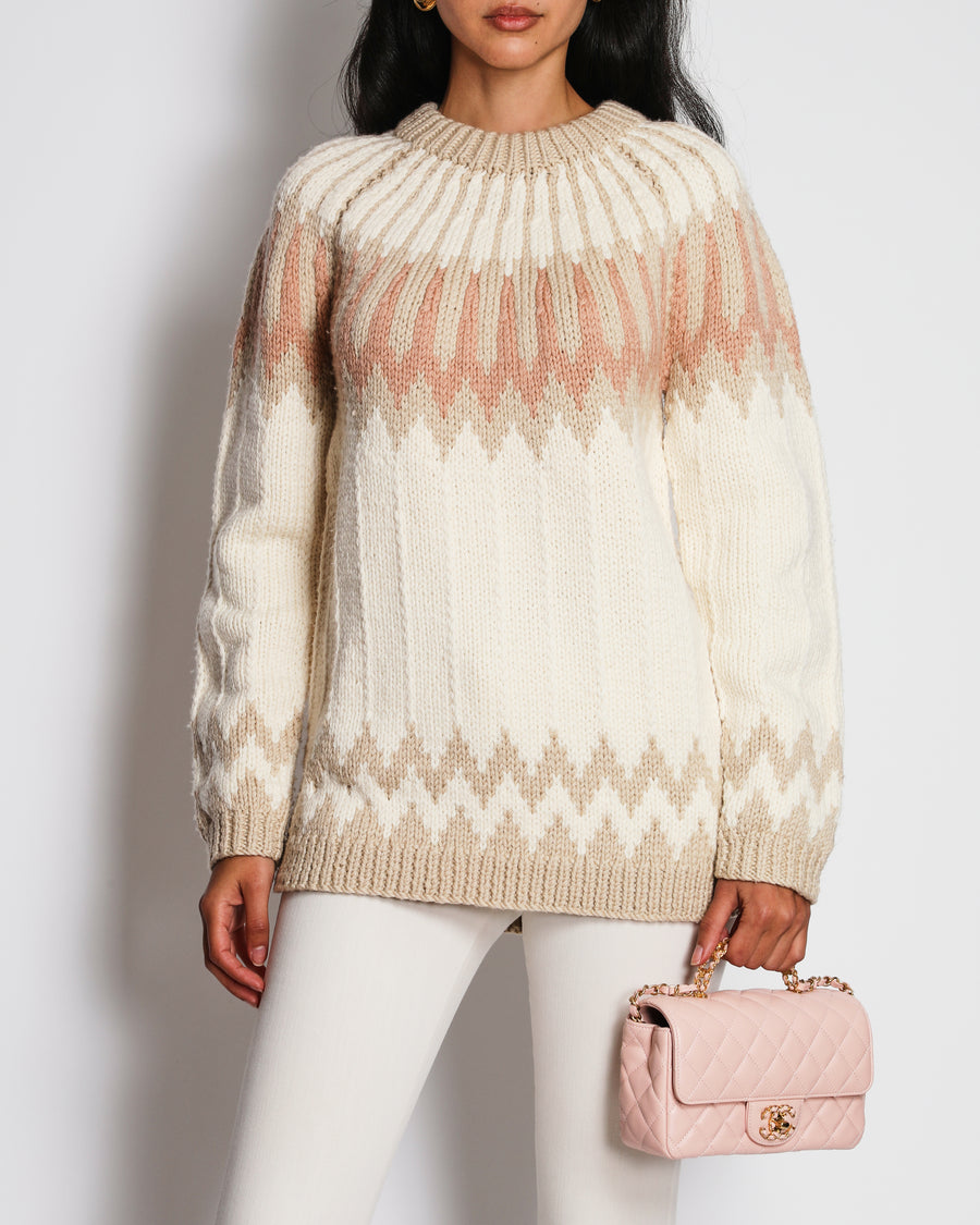 Chloe Beige Cable Knit Long Line Jumper Size S (UK 8)