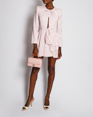 Magda Butrym Pink Long Sleeve Mini Dress with Rose Applique Detail Size FR 38 (UK 10)