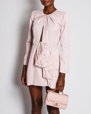 Magda Butrym Pink Long Sleeve Mini Dress with Rose Applique Detail Size FR 38 (UK 10)