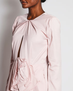 Magda Butrym Pink Long Sleeve Mini Dress with Rose Applique Detail Size FR 38 (UK 10)