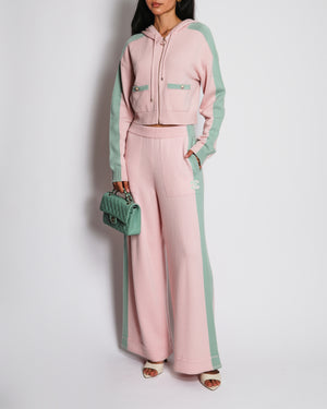 Chanel 24/C Pink and Pastel Green Cashmere Two-Piece Tracksuit Size FR 36/38 (UK 8/10)