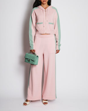 Chanel 24/C Pink and Pastel Green Cashmere Two-Piece Tracksuit Size FR 36/38 (UK 8/10)