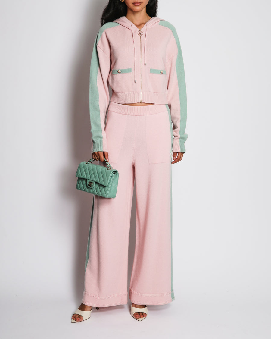 Chanel 24/C Pink and Pastel Green Cashmere Two-Piece Tracksuit Size FR 36/38 (UK 8/10)