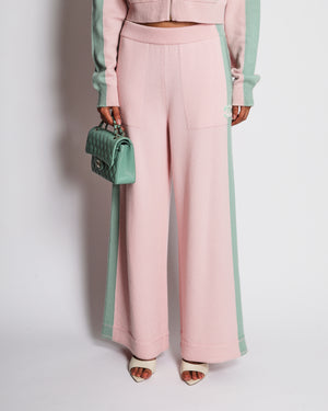 Chanel 24/C Pink and Pastel Green Cashmere Two-Piece Tracksuit Size FR 36/38 (UK 8/10)