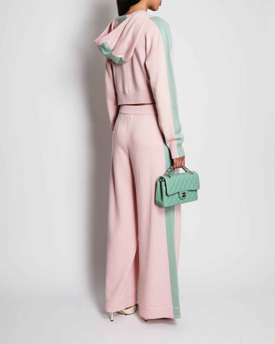 Chanel 24/C Pink and Pastel Green Cashmere Two-Piece Tracksuit Size FR 36/38 (UK 8/10)