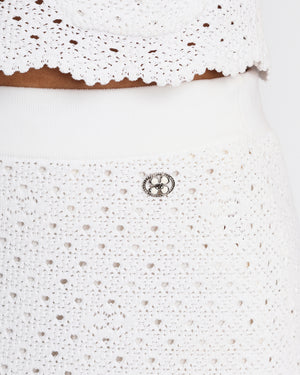 Chanel 25/C White and Pink Crochet Knitted Vest with Matching Skirt Set Size FR 36/38 (UK 8/10)