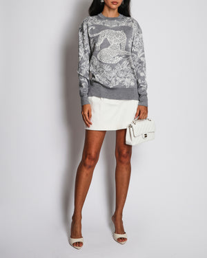 Hermès Grey "Jungle Love" Long Sleeve Cashmere Jumper Size FR 36 (UK 8)