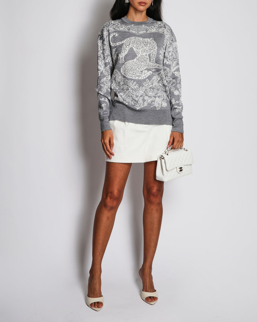 Hermès Grey "Jungle Love" Long Sleeve Cashmere Jumper Size FR 36 (UK 8)
