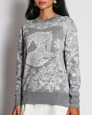 Hermès Grey "Jungle Love" Long Sleeve Cashmere Jumper Size FR 36 (UK 8)