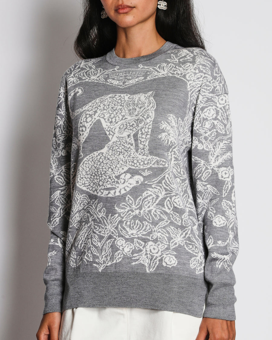 Hermès Grey "Jungle Love" Long Sleeve Cashmere Jumper Size FR 36 (UK 8)