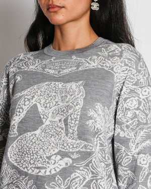 Hermès Grey "Jungle Love" Long Sleeve Cashmere Jumper Size FR 36 (UK 8)