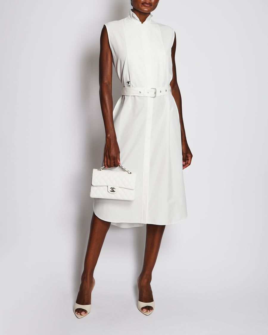 Christian Dior White Sleeveless Shirt Dress with CD Logo and Belt Detail Size FR 38 (UK 10)